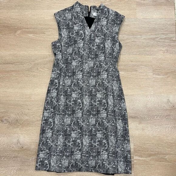 MM. Lafleur Aditi Dress Sheath Crackle Women's 6 Black White Geometric Knee Leng - Picture 2 of 7